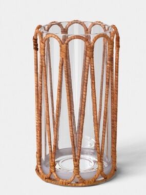 THRESHOLD NWT Short Rattan Wrapped Hurricane
Candle Holder